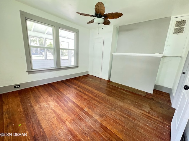 interior space featuring ceiling fan and hardwood / wood-style floors