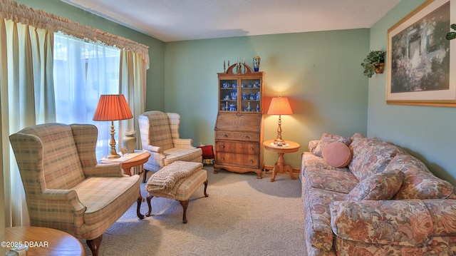sitting room with carpet flooring