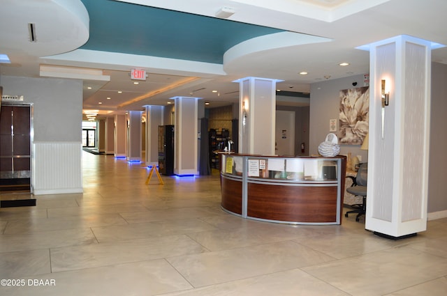 reception area with decorative columns