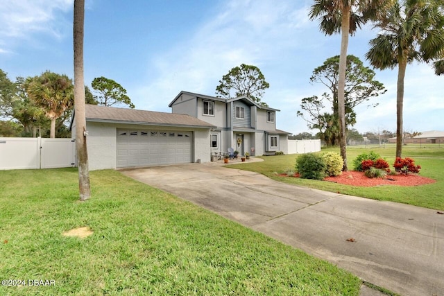 view of front of house featuring a front yard and a garage