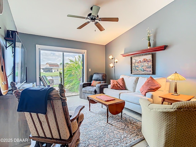 living room featuring ceiling fan