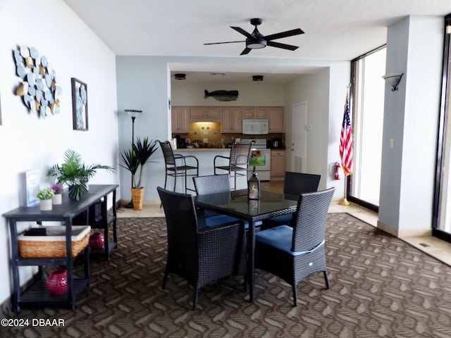 dining space with ceiling fan