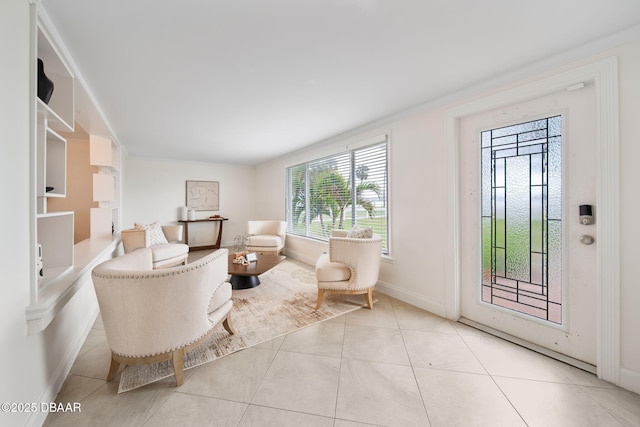 living area featuring light tile patterned floors