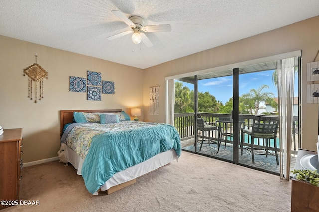 3333 S Ridgewood Ave Unit 8B, Port Orange, FL 32129 - carpeted bedroom featuring access to outside, a water view, a textured ceiling, and a ceiling fan