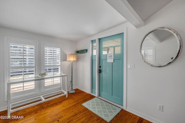entrance foyer with baseboards and wood finished floors