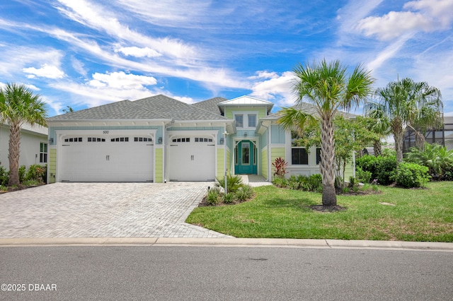 500 Barefoot Life Ln, Daytona Beach, FL 32124 - view of front of property with decorative driveway, a garage, and a front yard