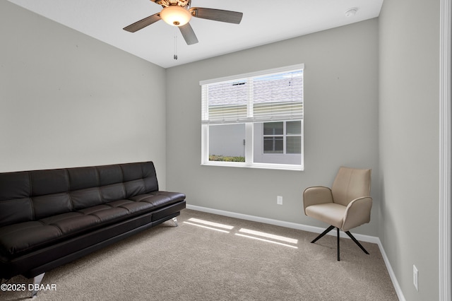 500 Barefoot Life Ln, Daytona Beach, FL 32124 - carpeted living room with baseboards and a ceiling fan