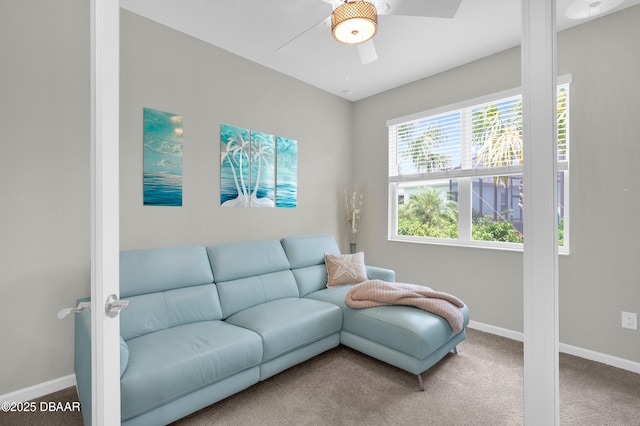 500 Barefoot Life Ln, Daytona Beach, FL 32124 - living area with a ceiling fan and carpet floors
