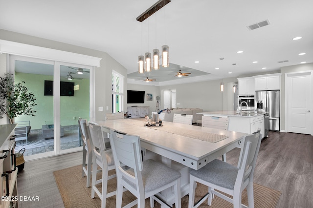 500 Barefoot Life Ln, Daytona Beach, FL 32124 - dining space with a ceiling fan, dark wood-type flooring, and recessed lighting