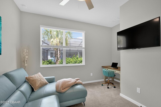 500 Barefoot Life Ln, Daytona Beach, FL 32124 - carpeted home office featuring ceiling fan and baseboards