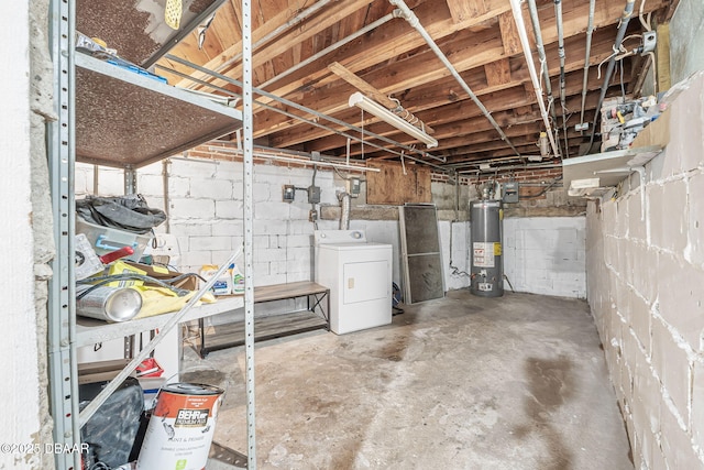 401 N Oleander Ave, Daytona Beach, FL 32118 - unfinished below grade area with washer / dryer, water heater, and concrete block wall