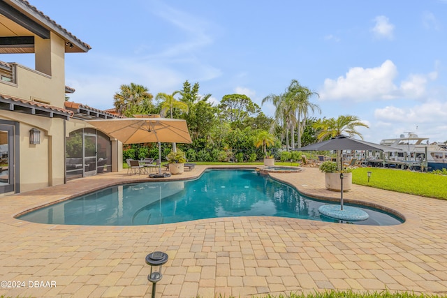 view of pool featuring a patio area