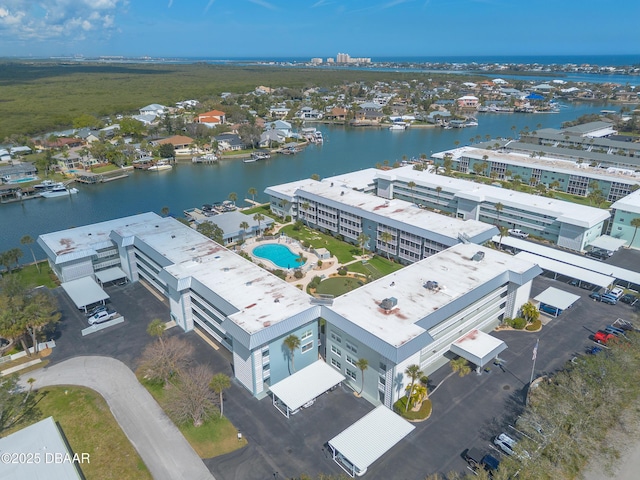 aerial view with a water view