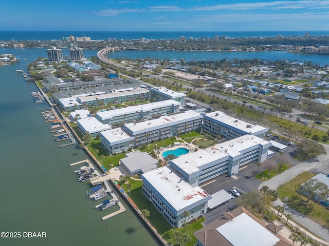 aerial view with a water view