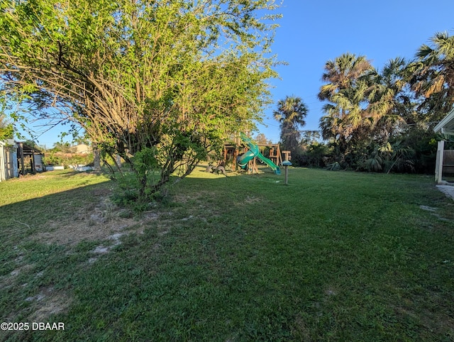 view of yard featuring a playground