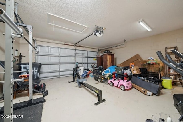 garage with a garage door opener