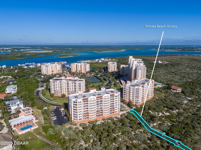 aerial view with a water view and a view of city