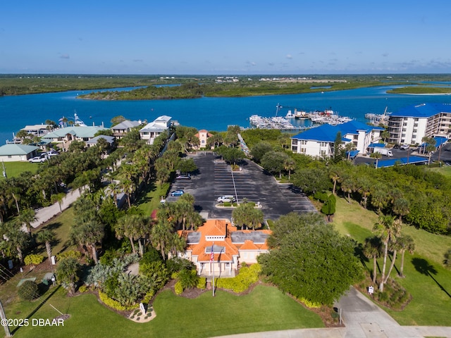 bird's eye view featuring a water view