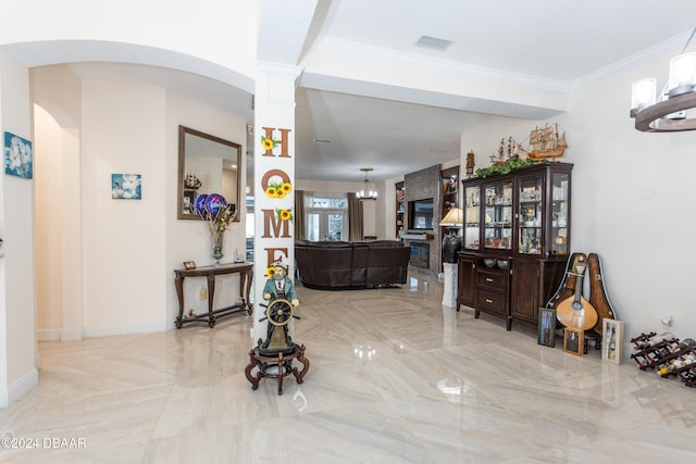 living room featuring ornamental molding