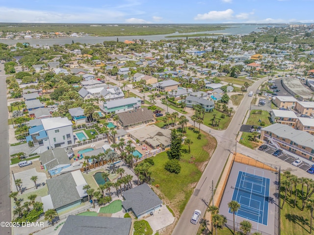 327 Due E St, New Smyrna Beach, FL 32169 - aerial view of residential area with a nearby body of water and a pool