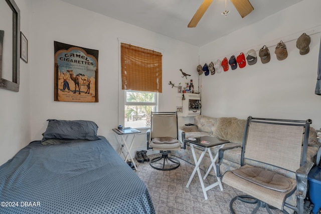 bedroom with carpet floors and ceiling fan