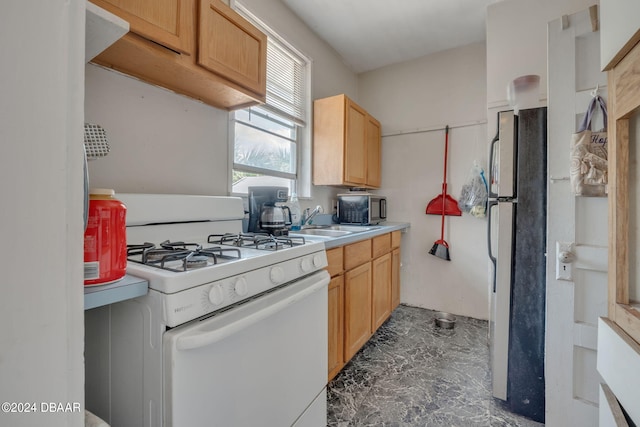 kitchen featuring light brown cabinets, stainless steel appliances, and sink