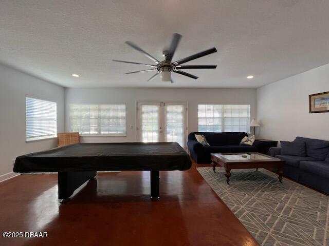 610 S Atlantic Ave, New Smyrna Beach, FL 32169 - game room featuring ceiling fan, wood finished floors, baseboards, billiards, and recessed lighting