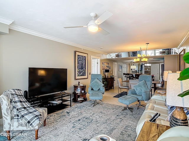 2055 S Atlantic Ave S Unit 1410, Daytona Beach, FL 32118 - tiled living area featuring crown molding and a ceiling fan