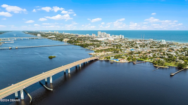 drone / aerial view featuring a water view