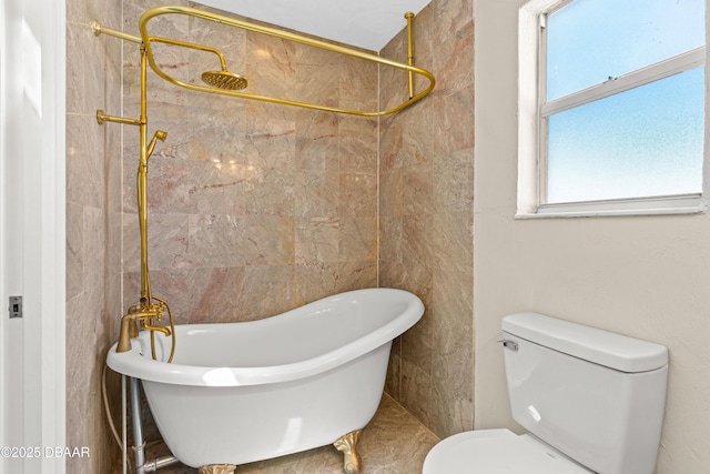 32 Twin River Dr, Ormond Beach, FL 32174 - full bathroom with toilet, a freestanding bath, tile walls, and a shower
