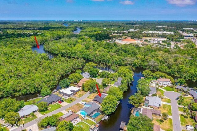 32 Twin River Dr, Ormond Beach, FL 32174 - birds eye view of property featuring a water view, a residential view, and a forest view