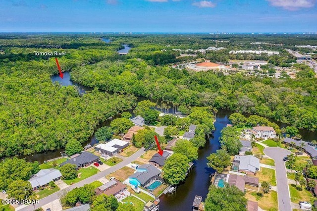 32 Twin River Dr, Ormond Beach, FL 32174 - birds eye view of property featuring a water view, a residential view, and a forest view