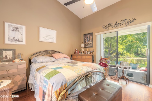 3836 Long Grove Ln, Port Orange, FL 32129 - bedroom with wood finished floors, high vaulted ceiling, and access to outside