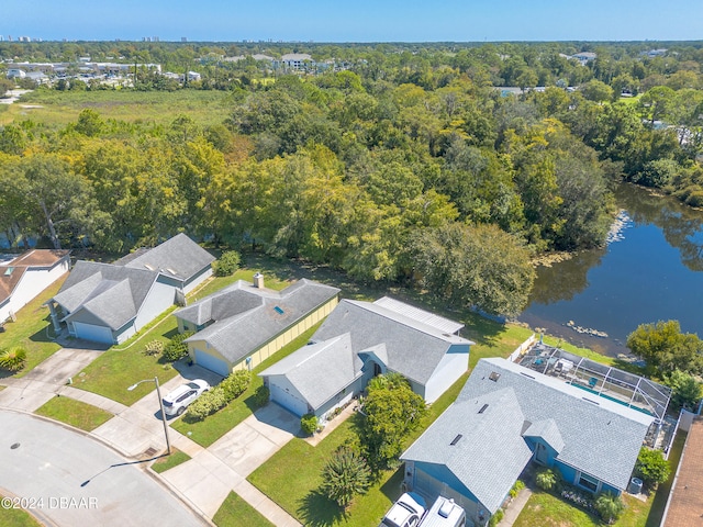 drone / aerial view featuring a water view