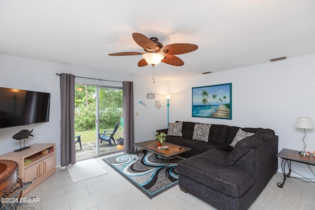 living room with ceiling fan