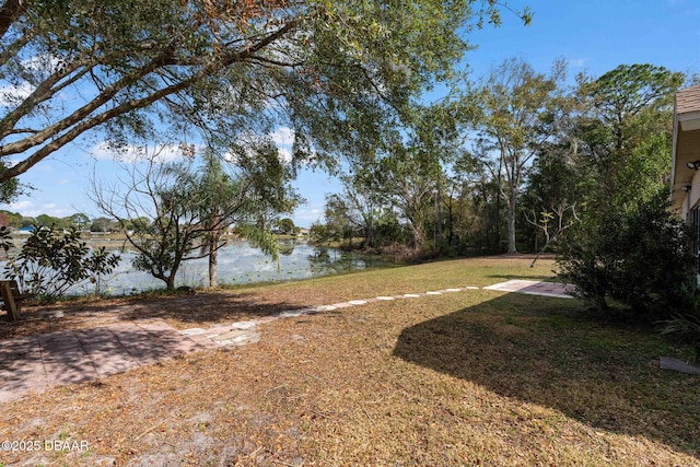 view of yard with a water view