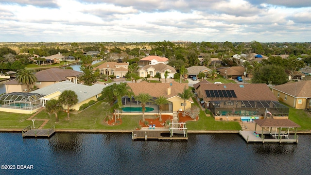 bird's eye view featuring a water view