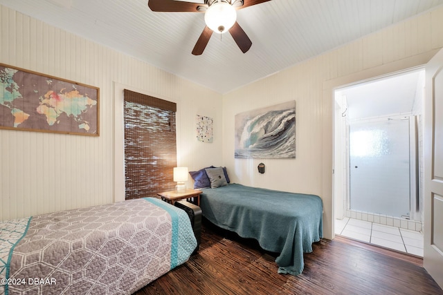 bedroom featuring dark hardwood / wood-style floors and ceiling fan