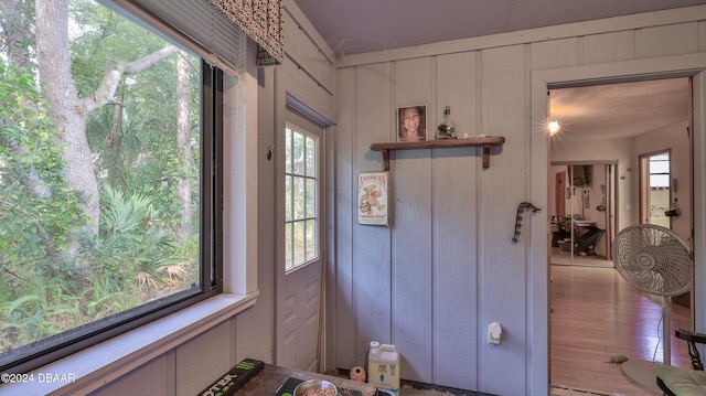 doorway to outside with wood-type flooring