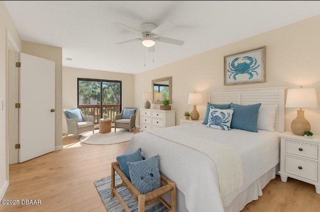 16 Wildwood Trl, Ormond Beach, FL 32174 - bedroom featuring light wood finished floors, access to exterior, and ceiling fan
