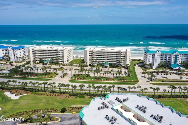 aerial view featuring a beach view and a water view