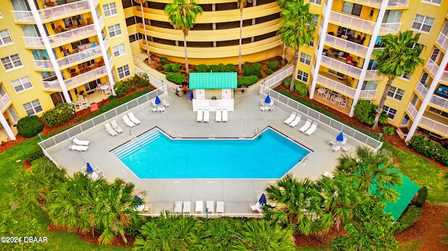 view of swimming pool featuring a patio area