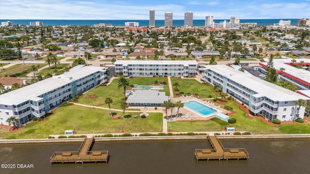 aerial view with a water view