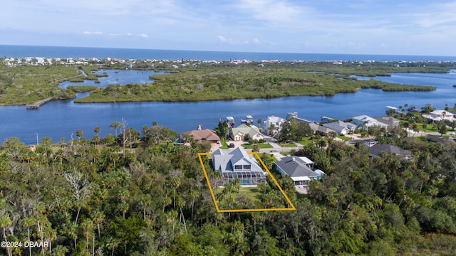 aerial view with a water view