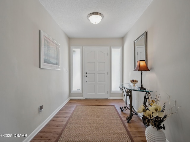 257 Sweet Bay Ave, New Smyrna Beach, FL 32168 - foyer entrance with baseboards, wood finished floors, and a textured ceiling
