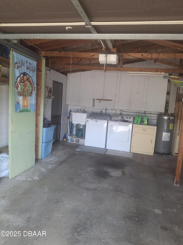 179 Ponce De Leon Dr, Ormond Beach, FL 32176 - garage featuring electric water heater, washer and clothes dryer, and a garage door opener