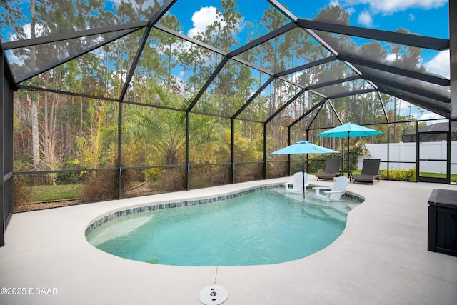view of pool featuring a patio and a lanai