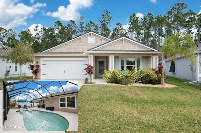 view of front facade featuring a front yard and a garage