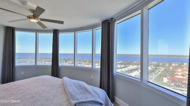 2625 S Atlantic Ave Unit 18Sw, Daytona Beach, FL 32118 - bedroom featuring ceiling fan and a water view