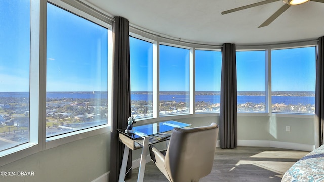 2625 S Atlantic Ave Unit 18Sw, Daytona Beach, FL 32118 - sunroom featuring a water view, baseboards, and wood finished floors